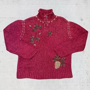 VTG Y2K Coldwater Creek 1/4 Zip Fall Embroidered Sweater Size M Cabincore